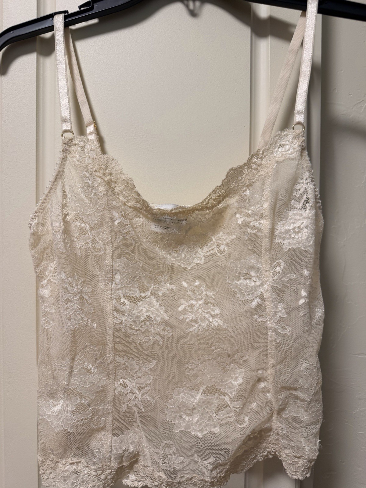 Vintage Arianne Cream Floral Lace Camisole Tank Top Sheer Lingerie Y2K