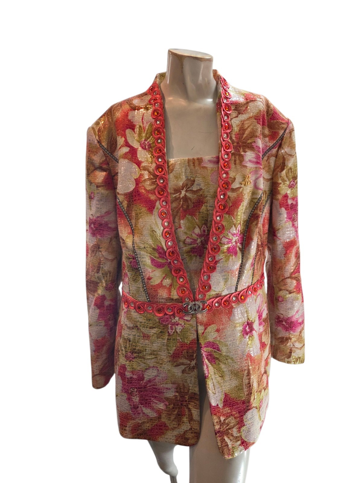 Elite Champagne Women&rsquo;s Jacket 22 Pink Floral Polyester Metallic Vintage