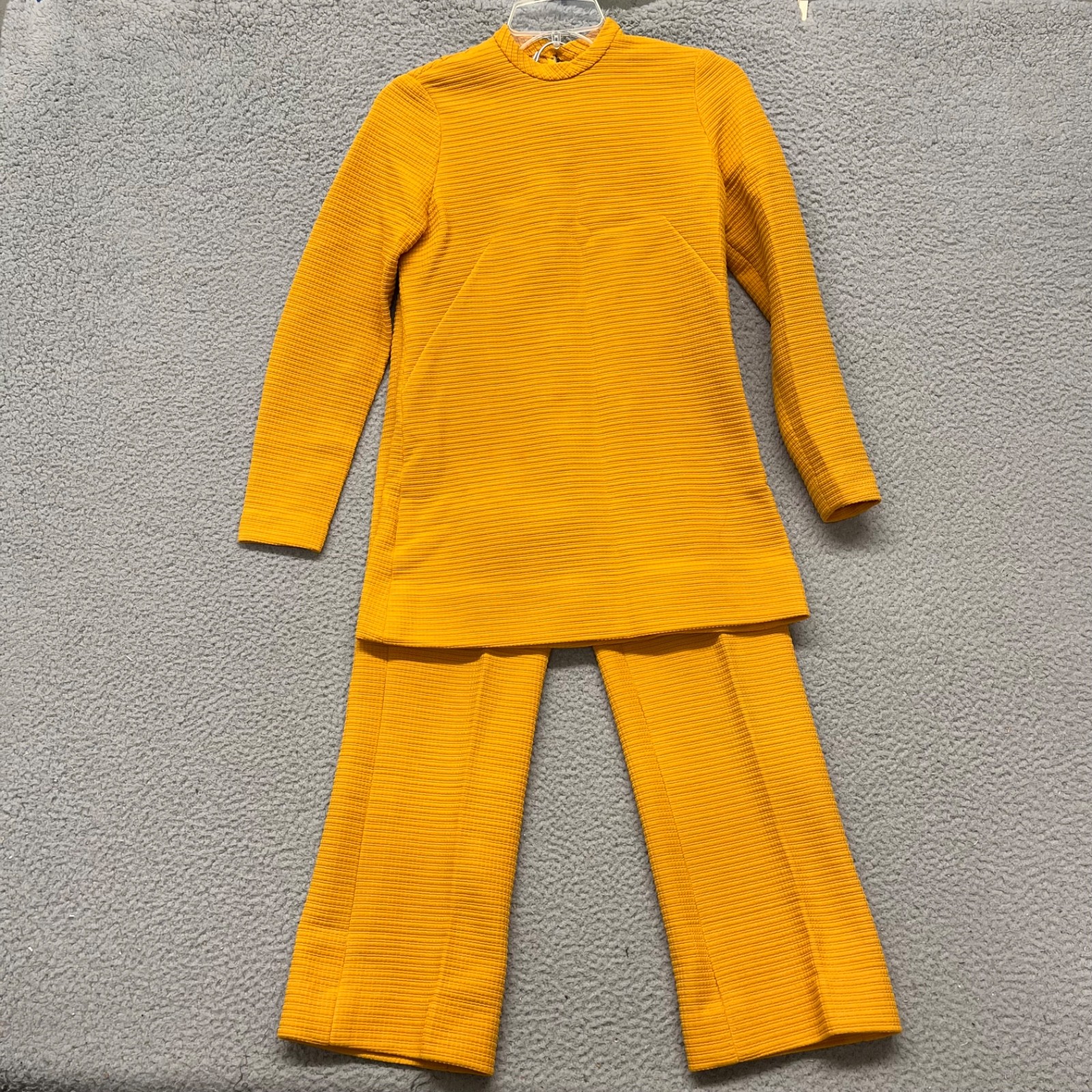 60&rsquo;s Leisure Pant Set Womens S Marigold Yellow Textured Dacron Polyester 70&rsquo;s