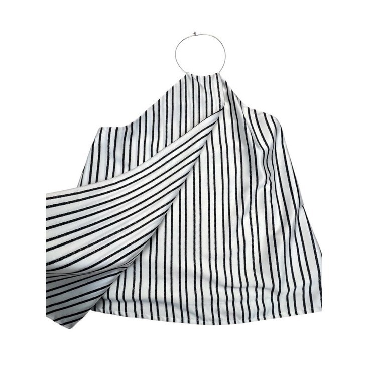Halston Halter Top Black White Stripe Asymmetric Diagonal Panel Old Money XS
