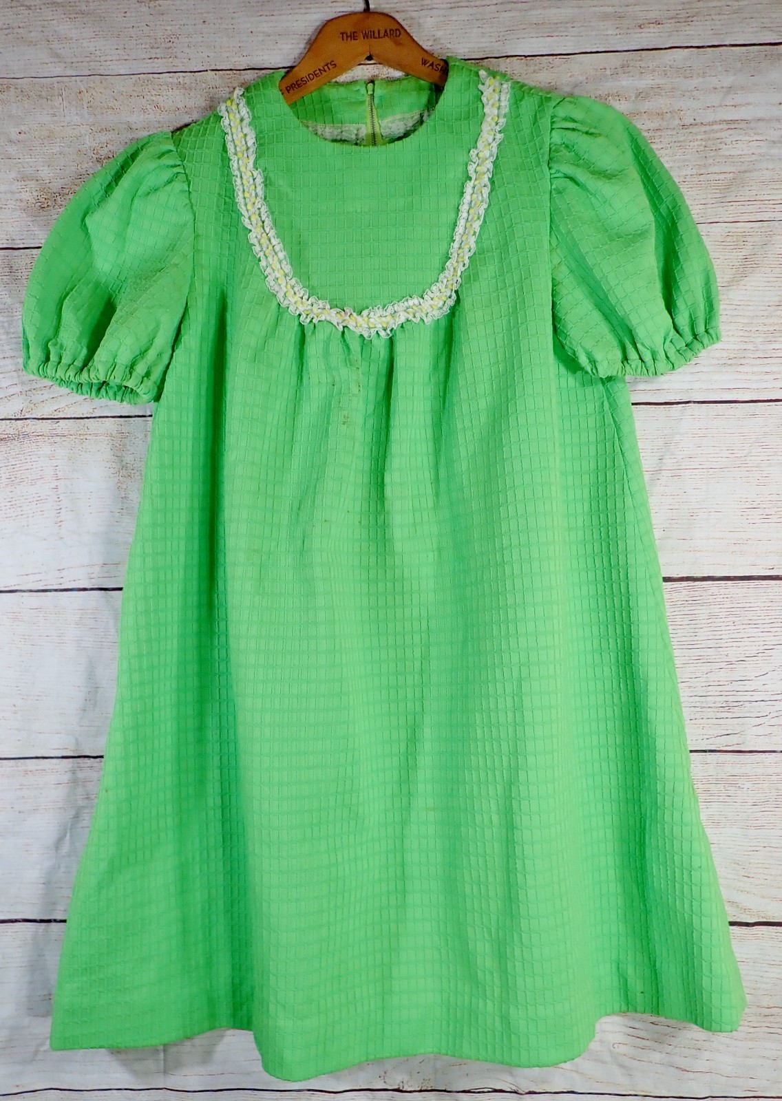 Groovy Gogo 60s 70s True Vintage Mod Trapeze Tent Dress S Green Waffle Grid Knit
