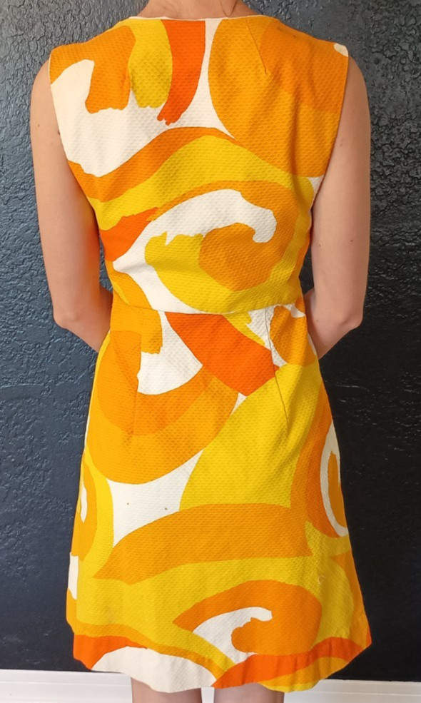 VTG Malia Hawaii 60s MCM Psychedelic Mod Gogo Mini Dress Atomic Orange SMALL
