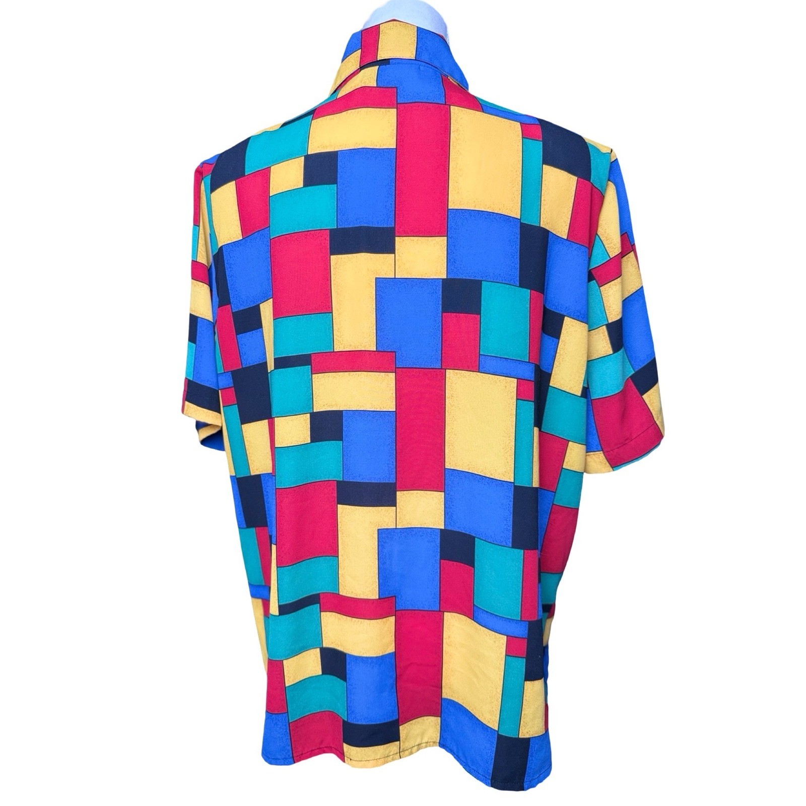 Abstract Geometric Colorblock Shirt 90s Retro Button Up Kathy Che