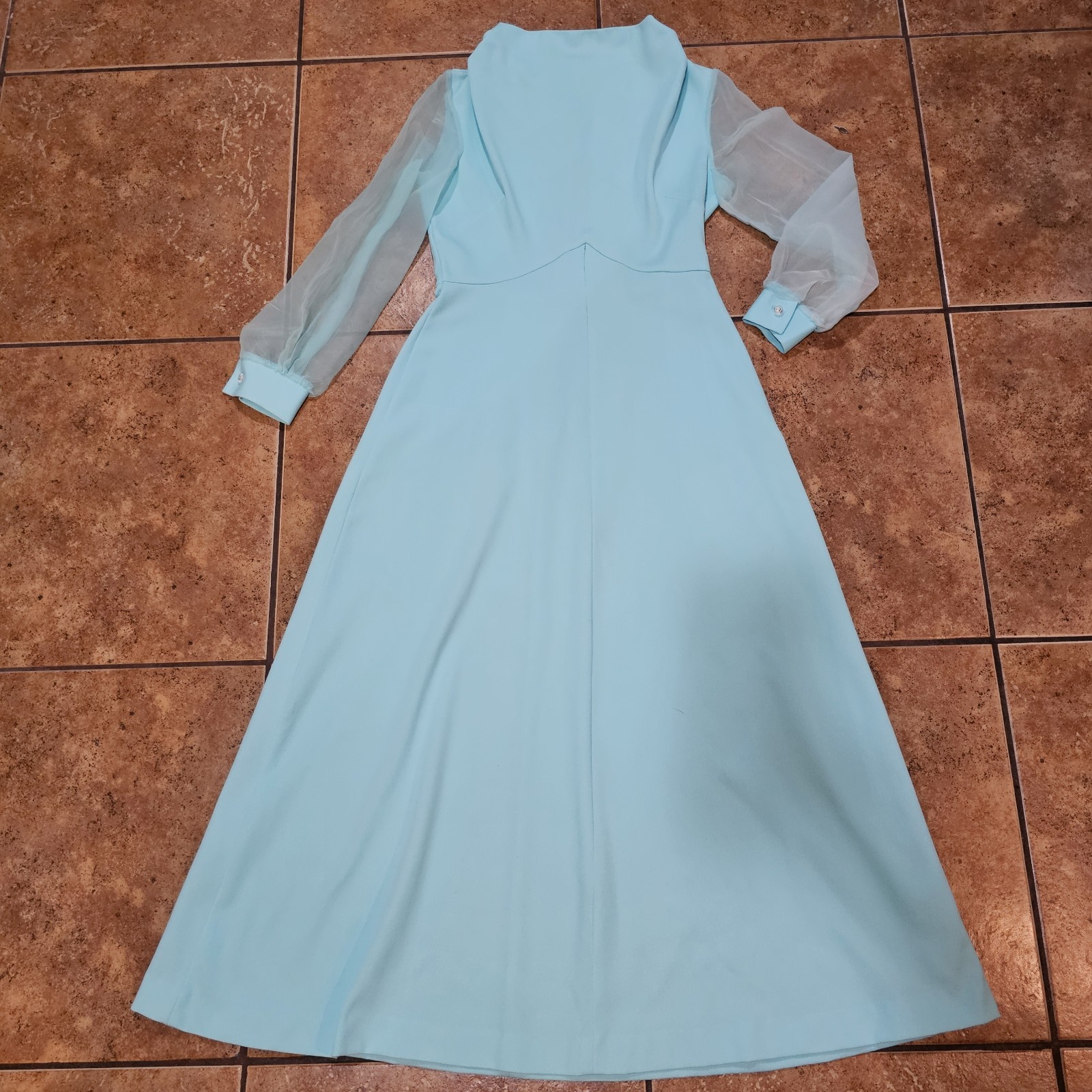 Vintage Montgomery Ward Dress Maxi Light Blue Chiffon Sleeves 70s Aurora Vibes