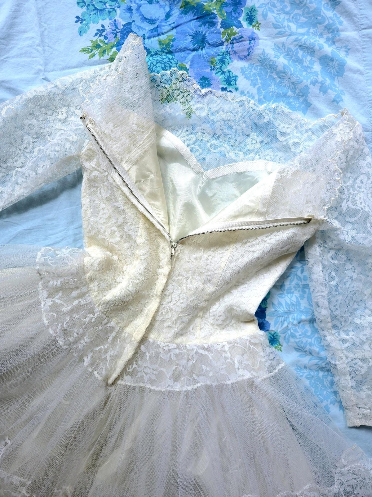 1950s Tea Length Wedding Dress: Vintage Tulle and Lace Bridal Gown, S