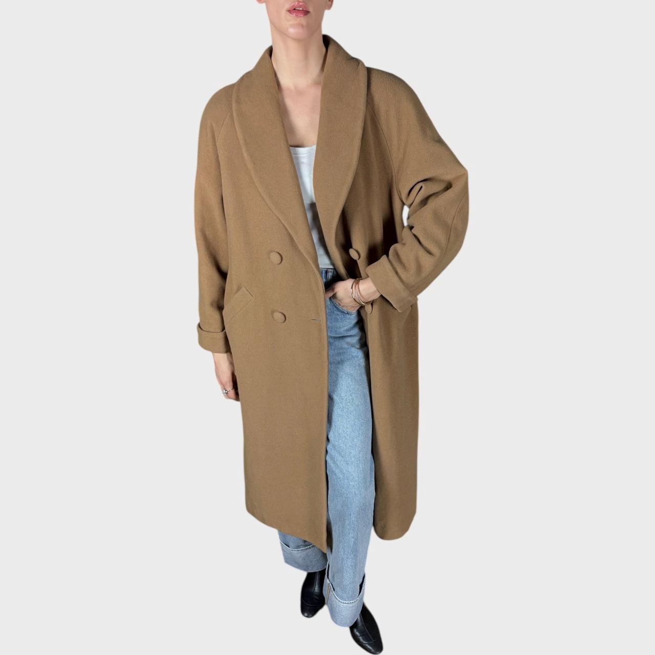 Vintage Beige Wool Coat Classic Minimalist Warm Winter Coat size US10/12; EU42