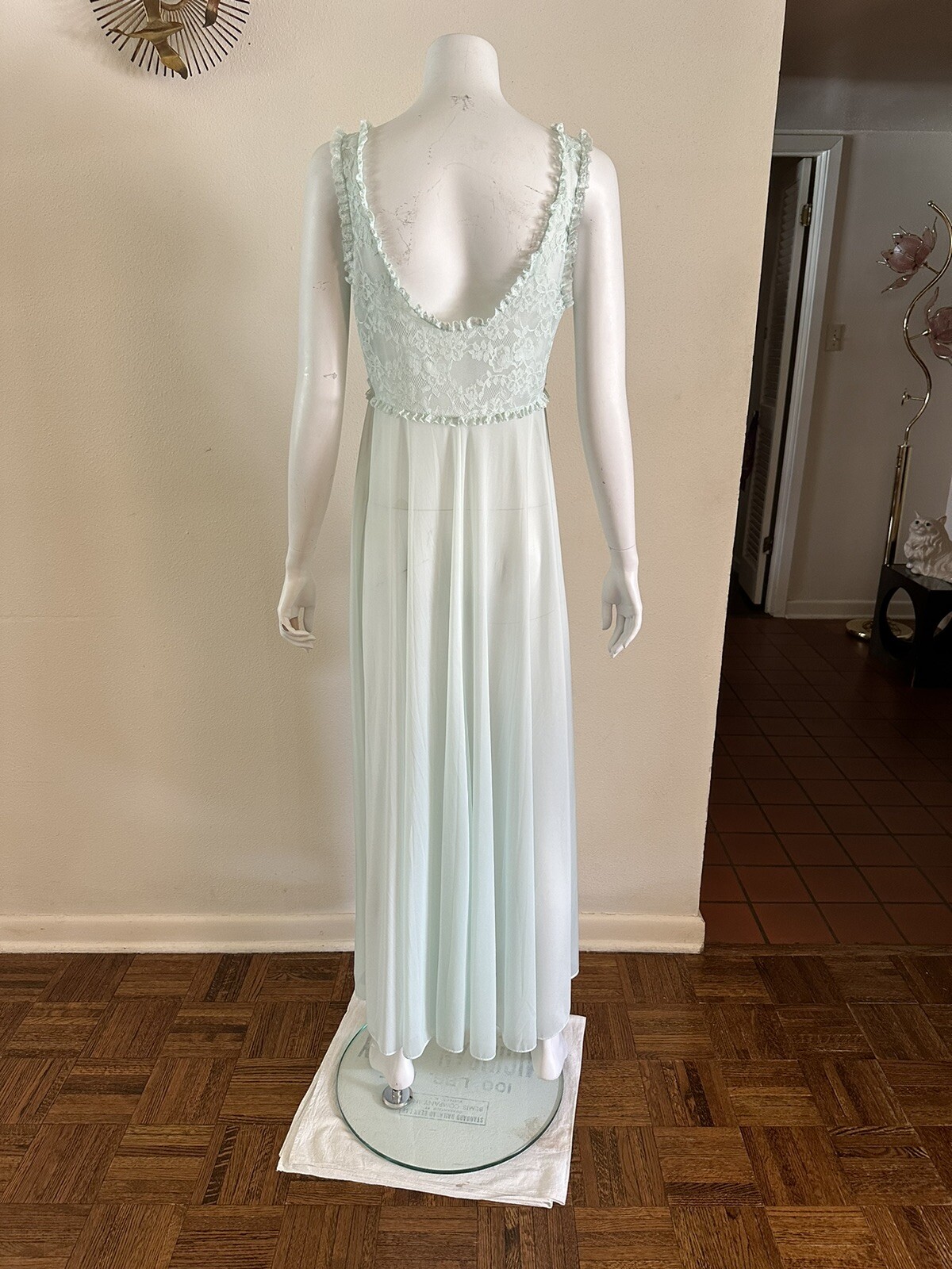1960s Vanity Fair Mint Green Nylon Tricot Lace Nightgown Slip Dress Negligee VTG