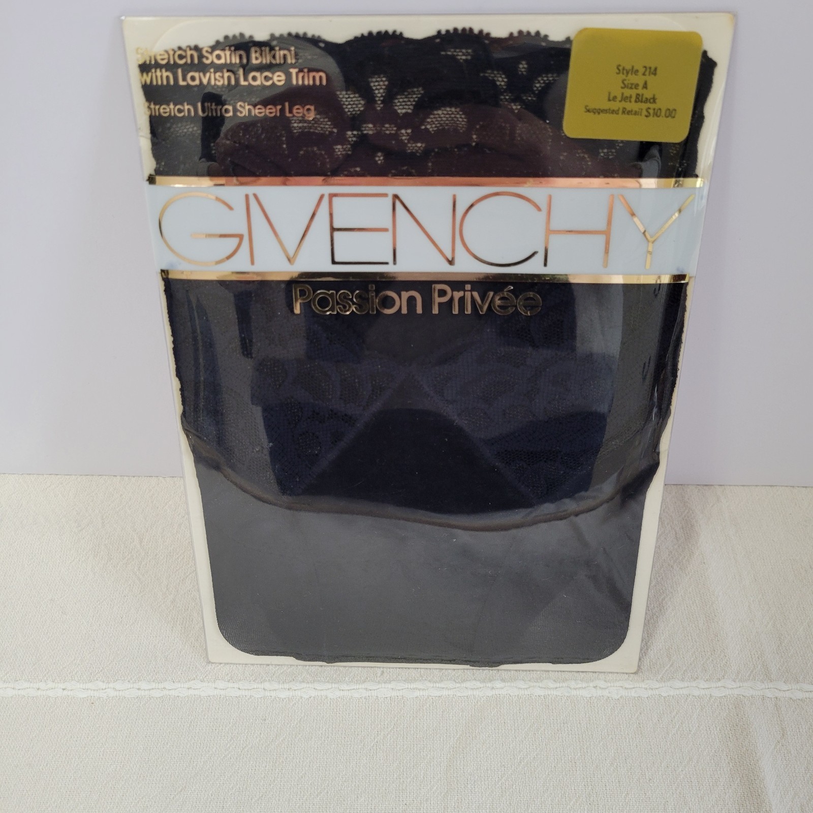 VTG Givenchy Passion Privee Black Stretch Satin Bikini Lace Sheer Hose Sz A Lux