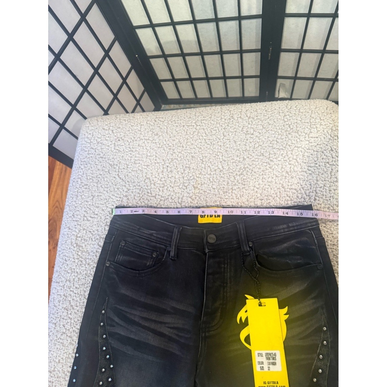 GFTD LA Black Rhinestone Flame Jeans Sz 30 Y2K Bootcut Stretch Denim NWOT