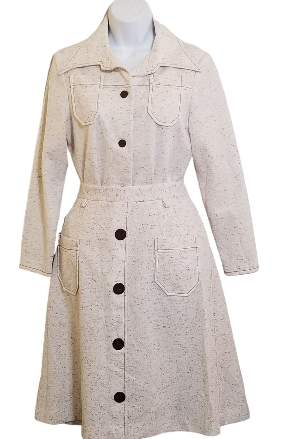 Vintage 60s Womens Dress Suit 2 Piece Skirt Top Button Long Sleeve Double Knit