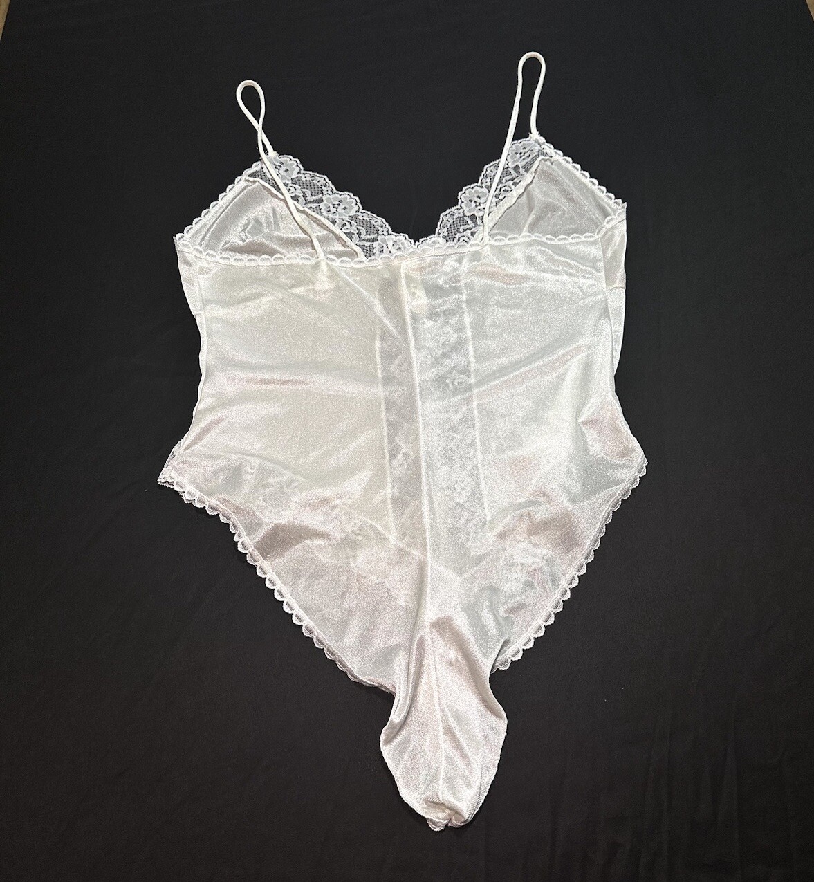 Vintage 1980s Inner Most Snap Crotch bridal Bodysuit Teddy Lingerie w lace