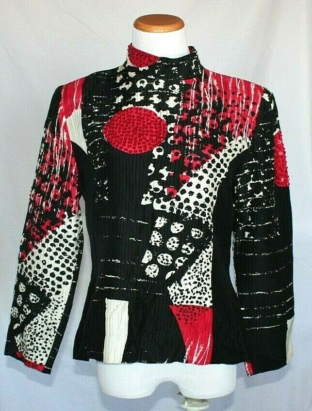 Vintage Silk Top Lee Icinoo Blouse Womens Size 8 Geometric Art To Wear 70s 80s
