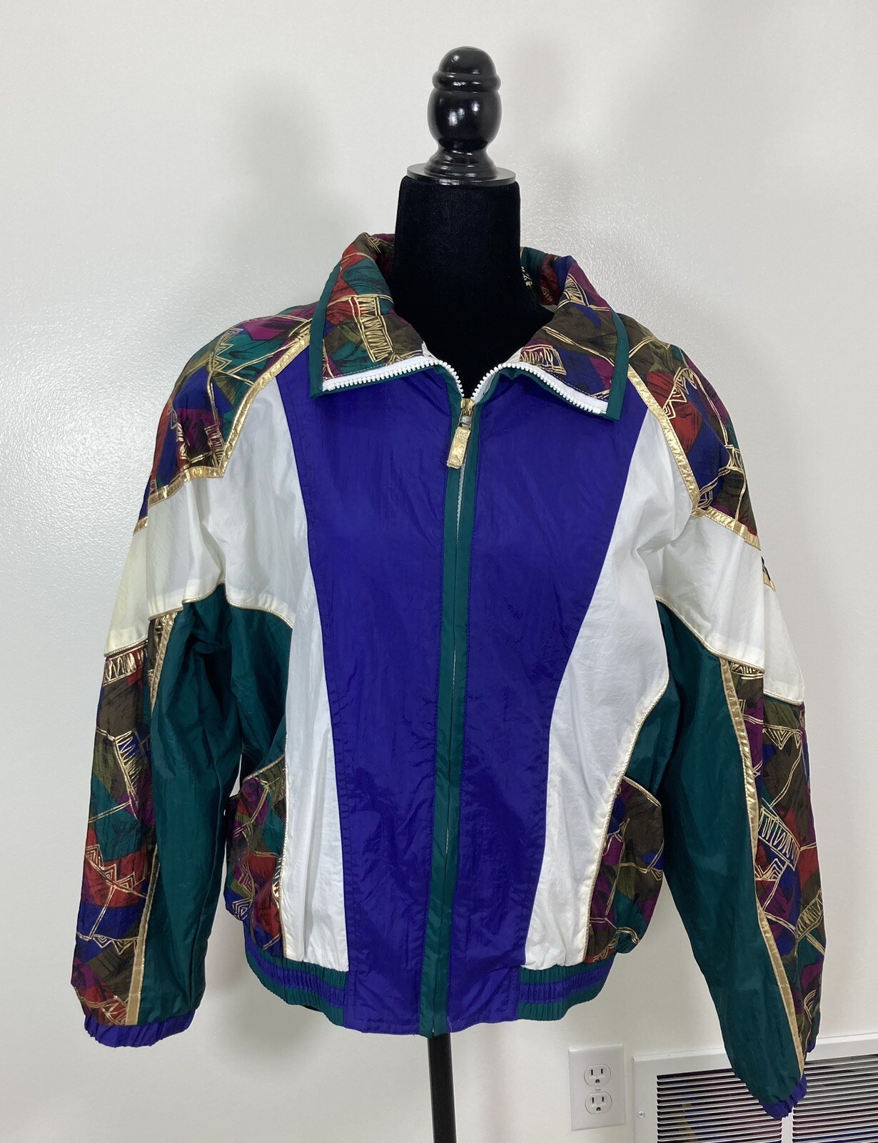 Vintage 90s East West Track Suit Jacket White/Teal/Purple/Gold/Floral Sz M