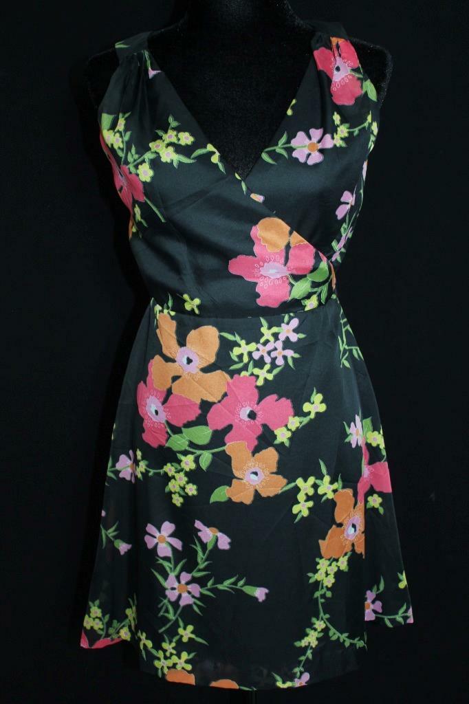 RARE VINTAGE FRENCH VERA MONT PARIS 1980&rsquo;S BLACK VIVID FLORAL PRINT DRESS SIZE 6