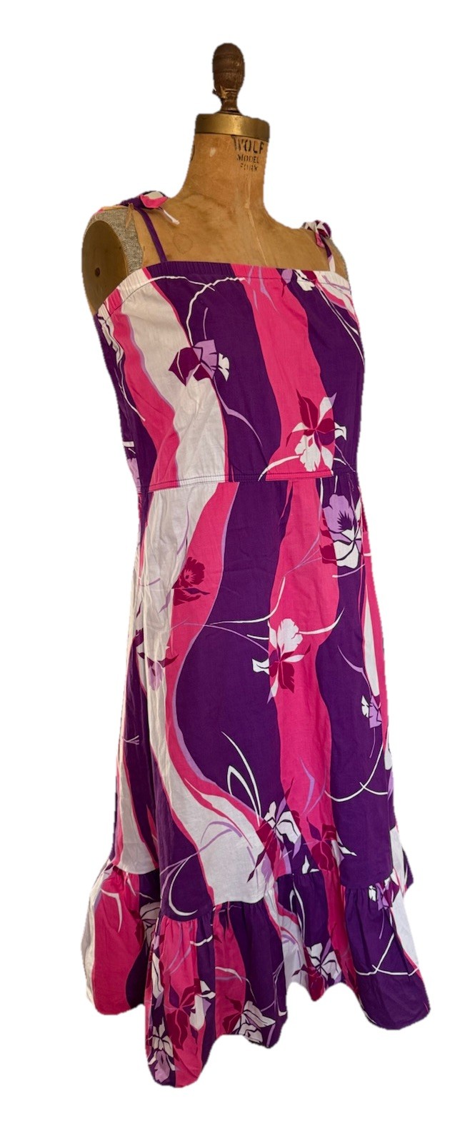 Vintage Hilo Hattie 1980’s Hawaiian Sundress Bandeau Top Shoulder Ties Cotton M