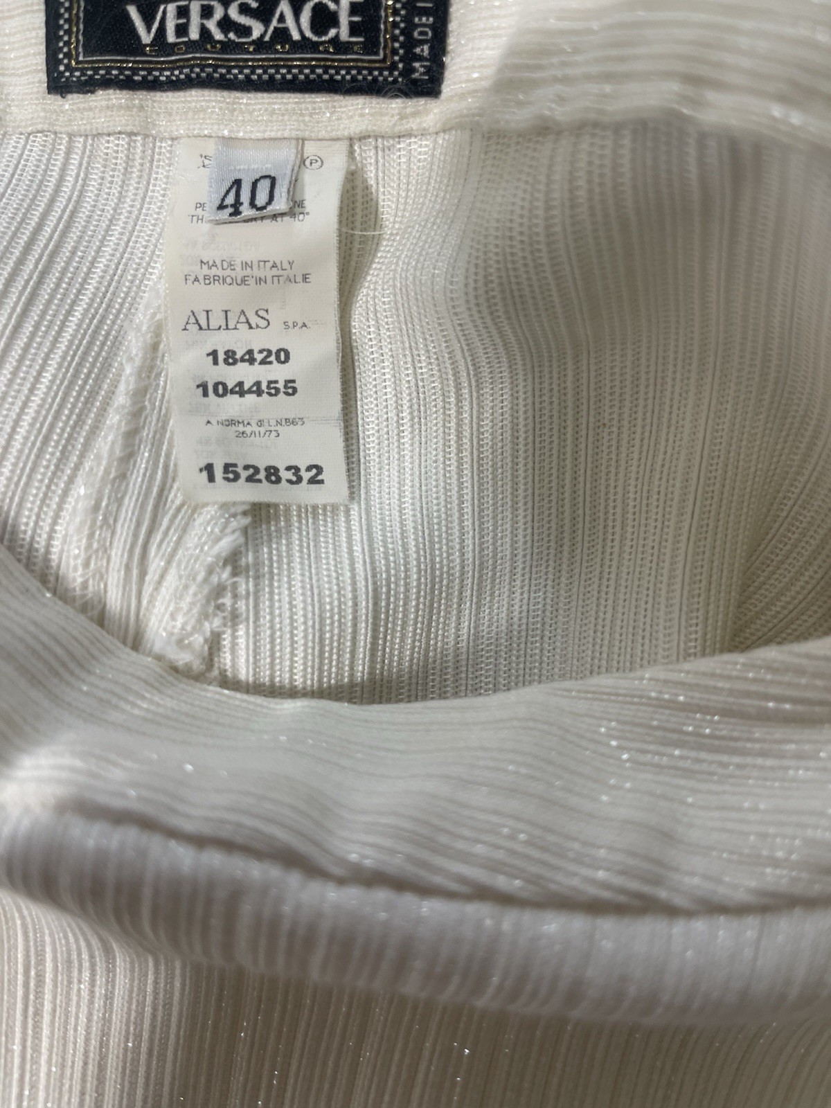 VTG Gianni Versace Couture 90s White Silver 2 Pc Silk Suit IT 40 XS Greek Key