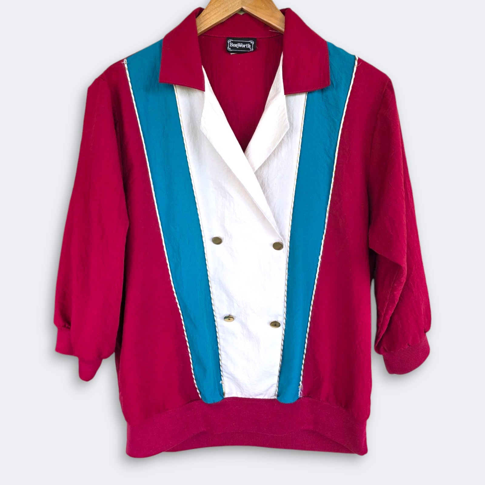 Vintage 80s BonWorth Color Block Top Womens Medium M Jacket Shirt Retro Grandma