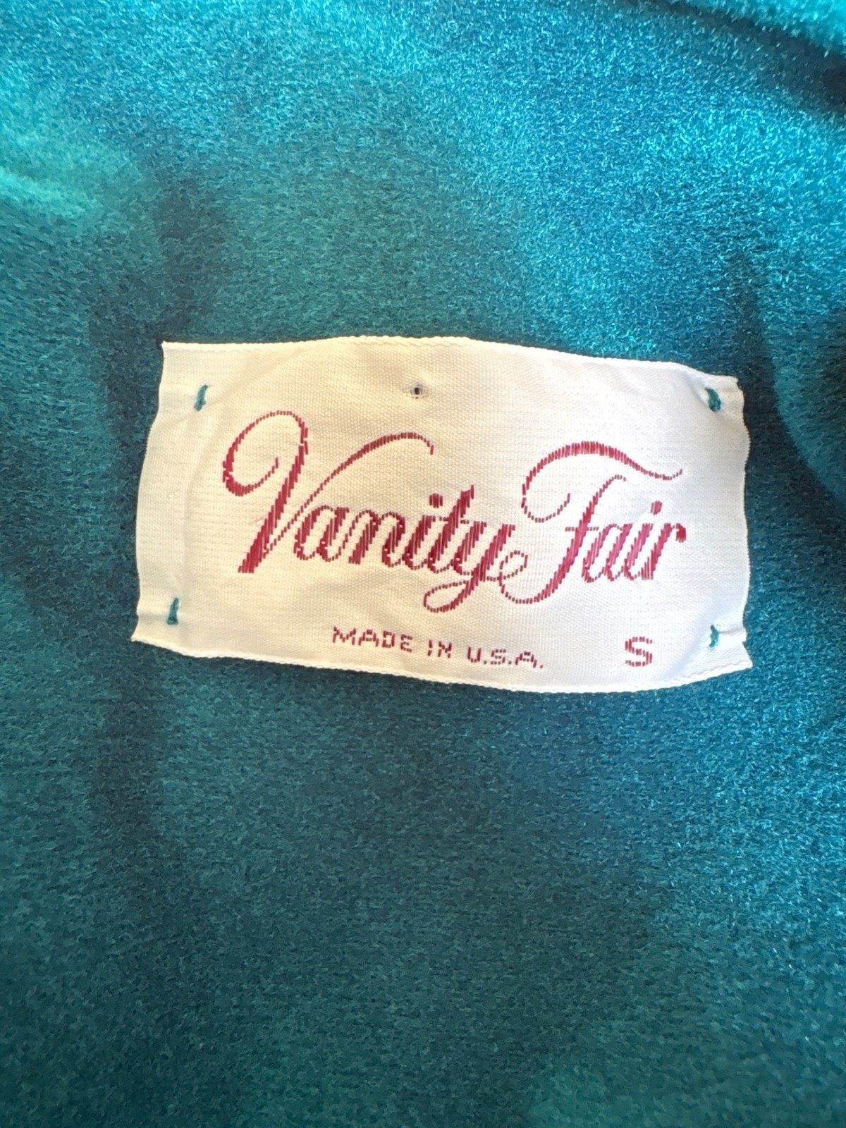 Vintage Vanity Fair Teal Embroider Robe Zip Front 3/4 Sleeves Small Made In USA