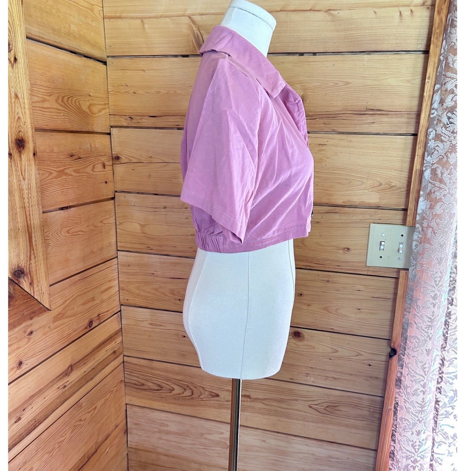 Vintage Linen Organic Cotton Crop Top Women Large Mauve Pink Artisan Maiwa