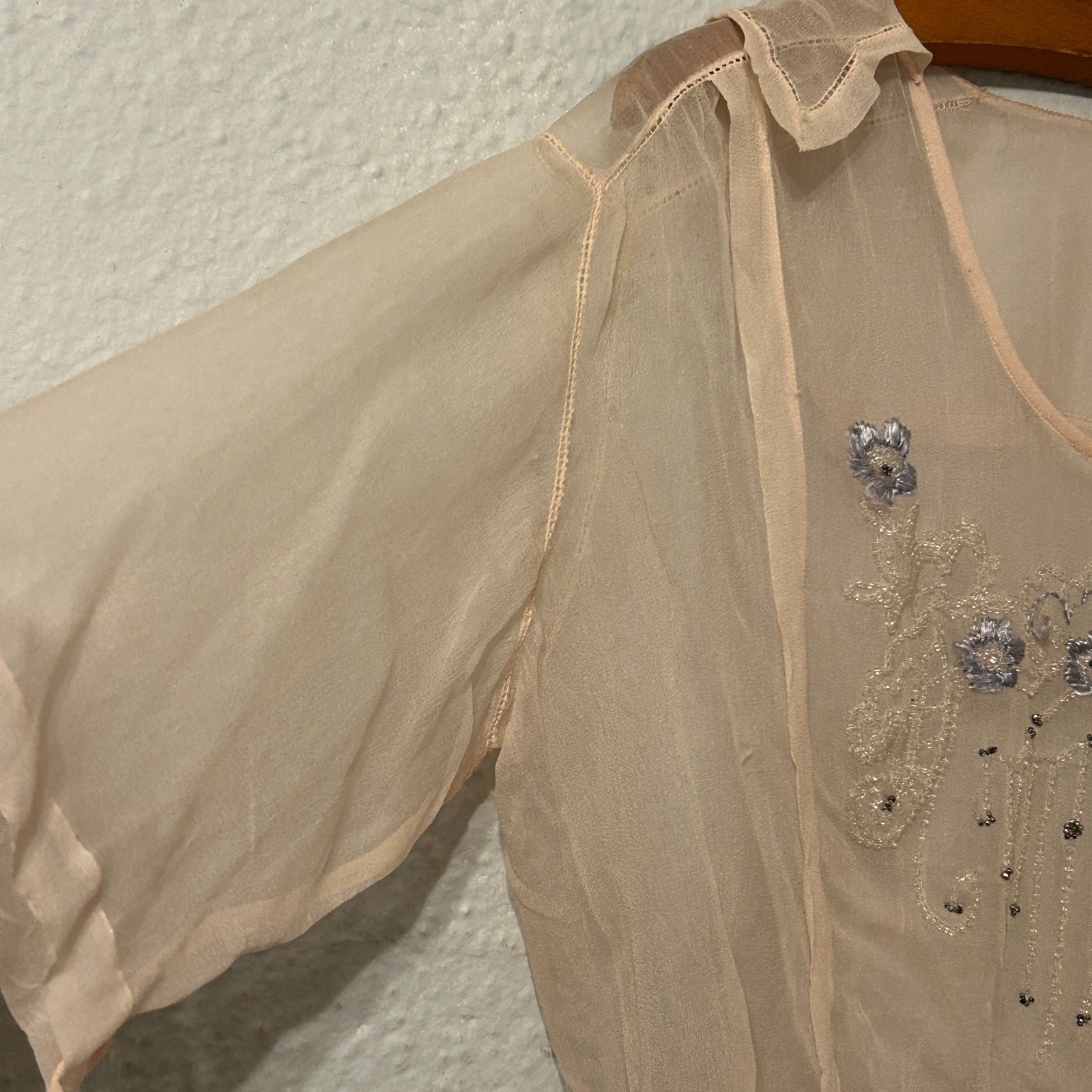 Antique 1920s Sheer Silk Chiffon Blouse Bodice Beaded Top Edwardian Bridal