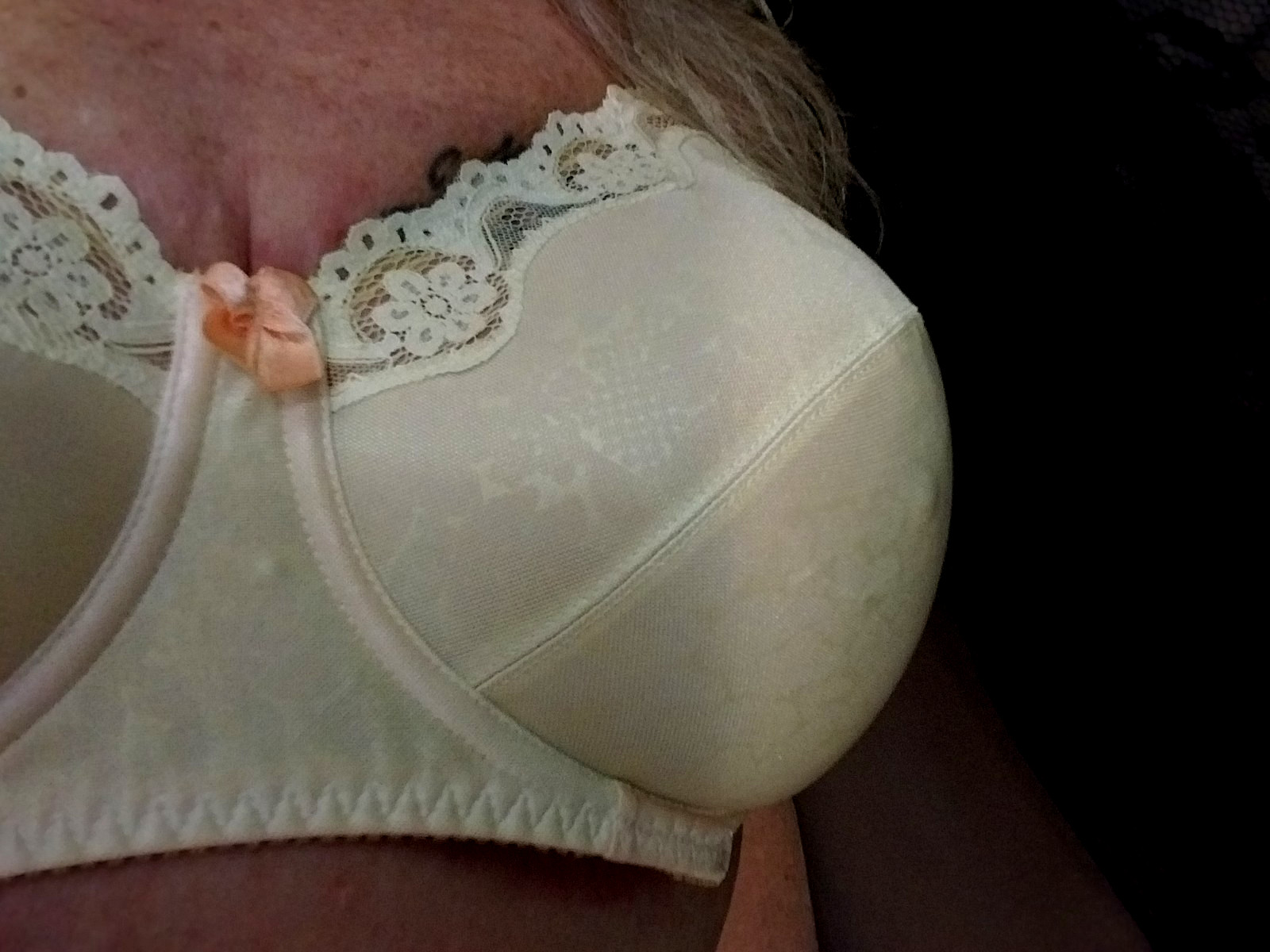 VTG SILKY NYLON PEACH YELLOW DAISY FLOWER UW BRA HANES NWT BIT POINTY PIN UP 36D