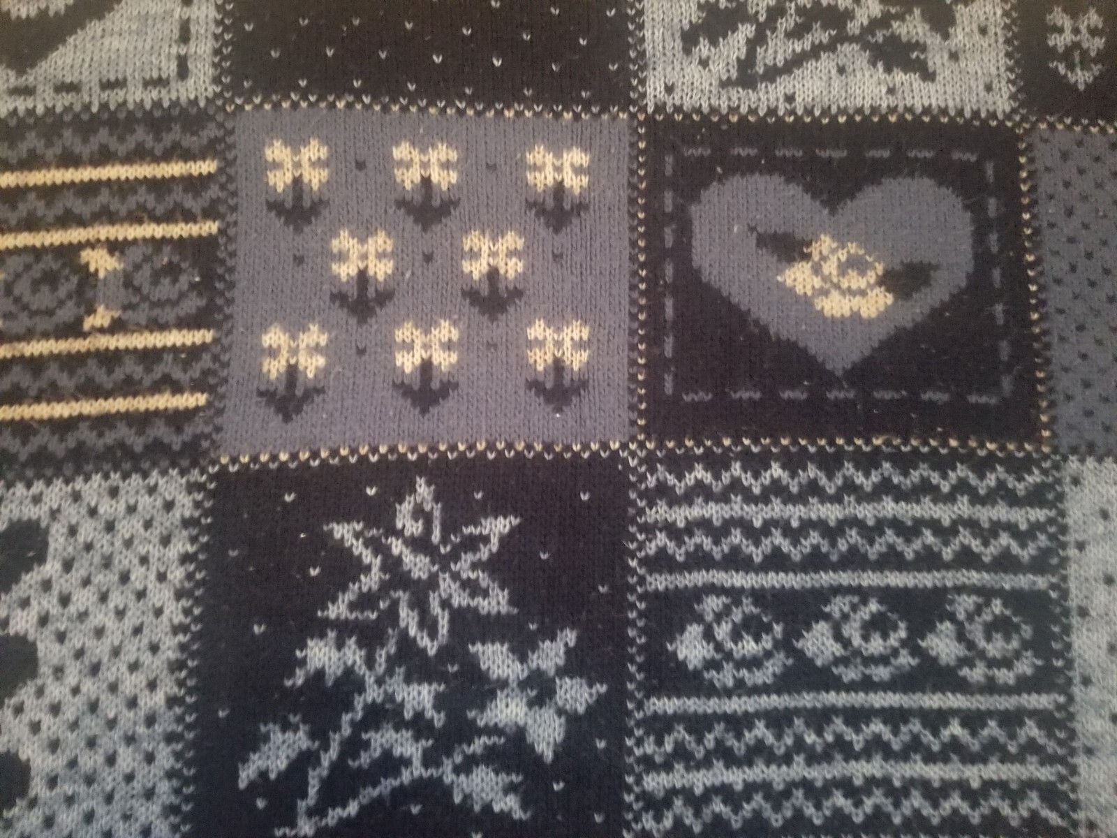 Vintage Adele Sweater Large Knitwear Blue Hearts Flowers MadeInUSA 46&Prime;B/27&Prime;L EUC