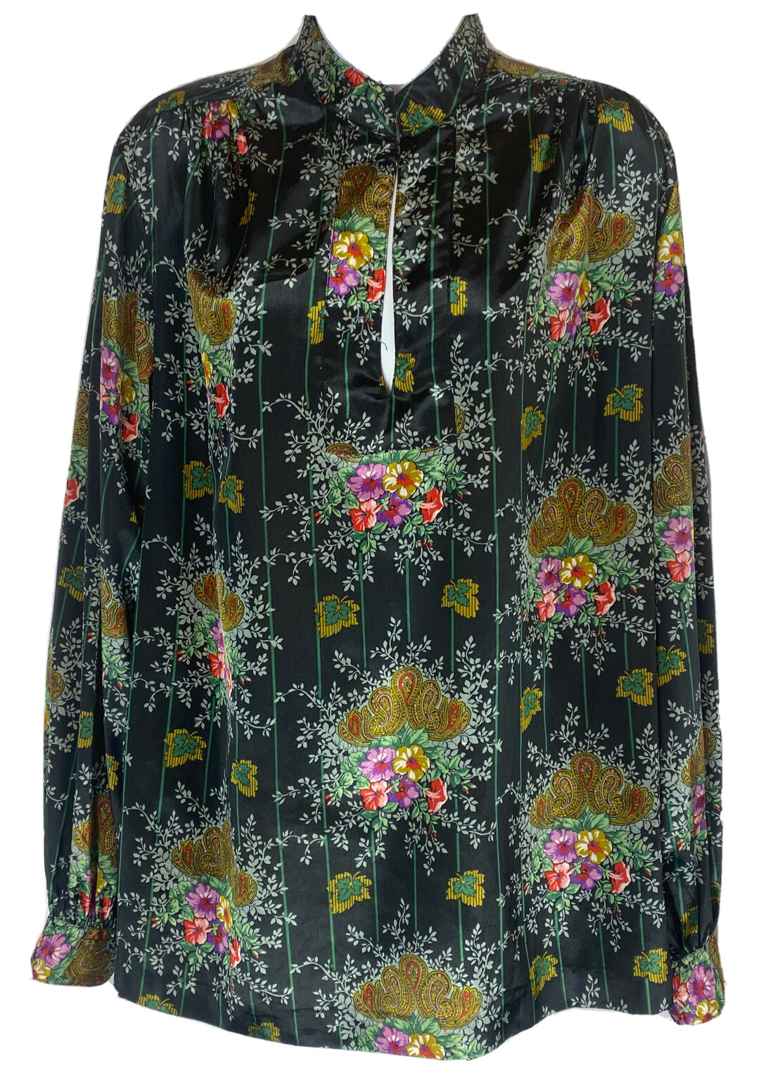 Black Paisley & Floral Blouse Vintage Replique Collection Lady Manhattan Sz 16