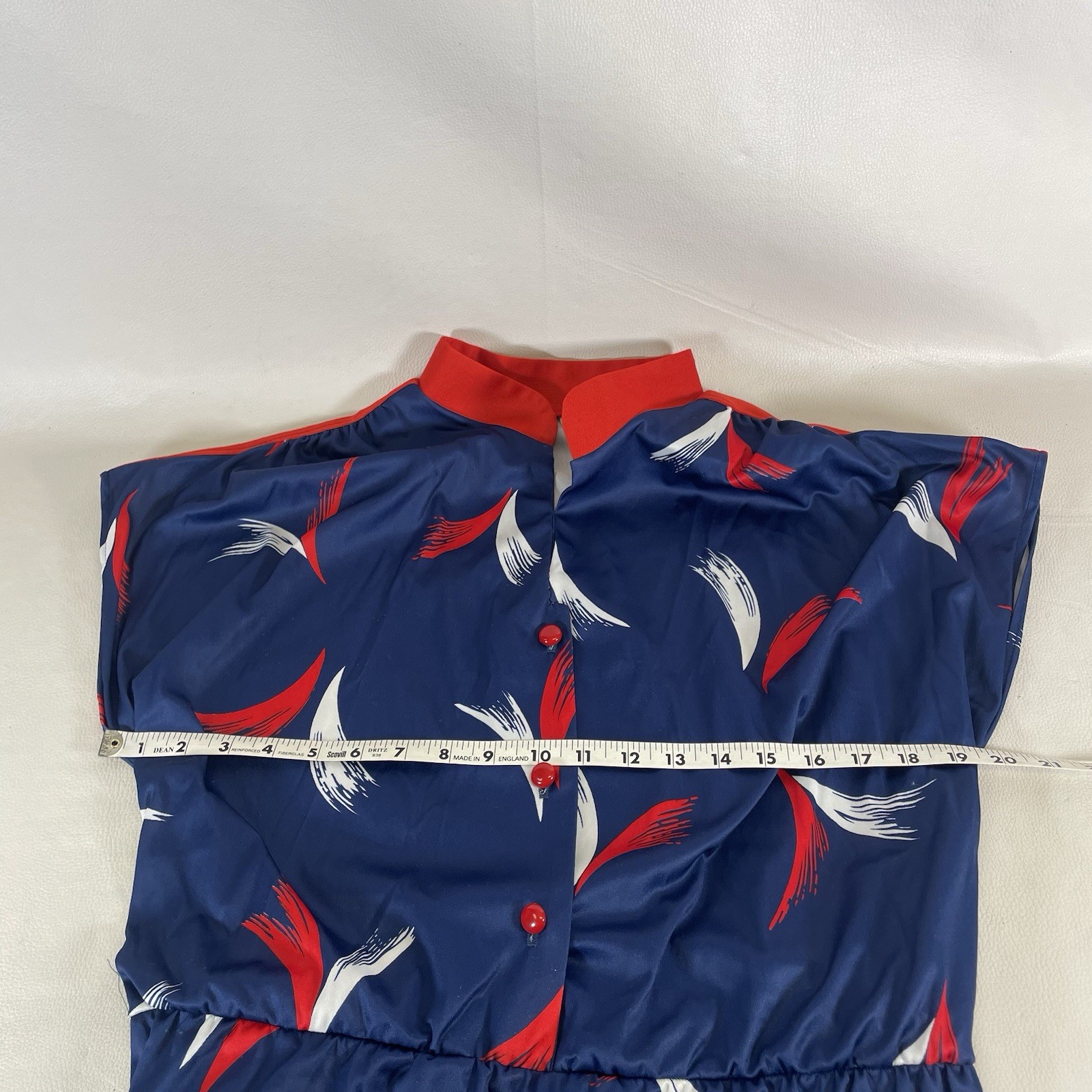 Vintage Poly Red White & Blue Cinch (Uniform?) Dress W/Sash Sz L(?)