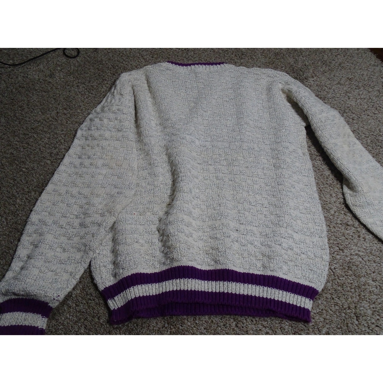 Vtg United States Sweaters 100% Cotton Knit Pullover Size Large Purple Ringer
