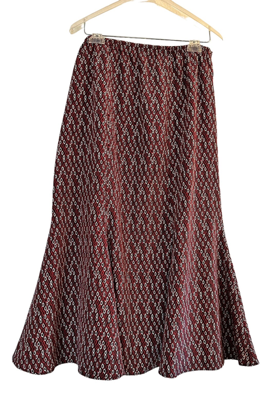 Vintage LESLIE FAY Midi Skirt Size 12P Red Abstract Circle Design Stretch Waist
