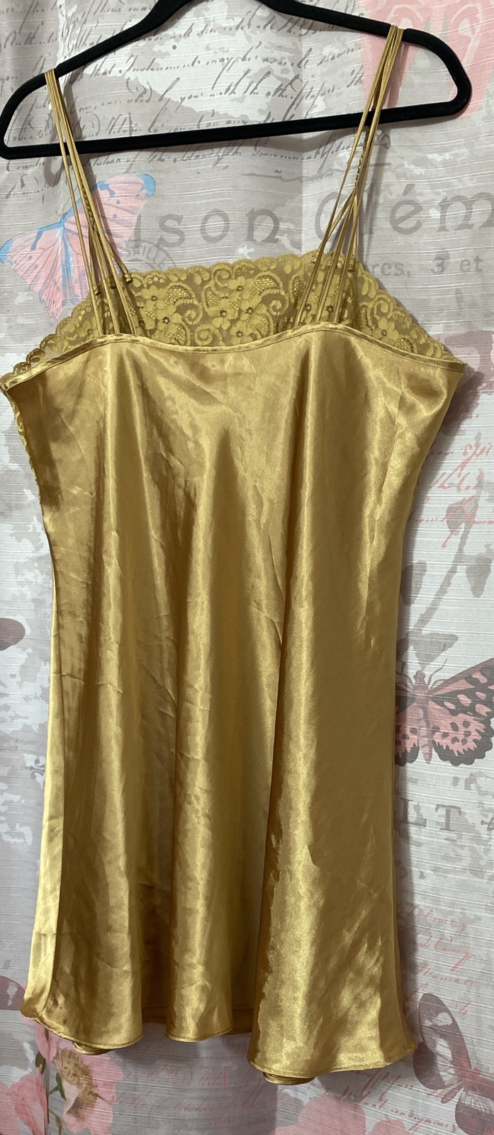 Vintage JACLYN SMITH Women Solid Gold Lace Sleepwear Nightgown Nighty Sz XL