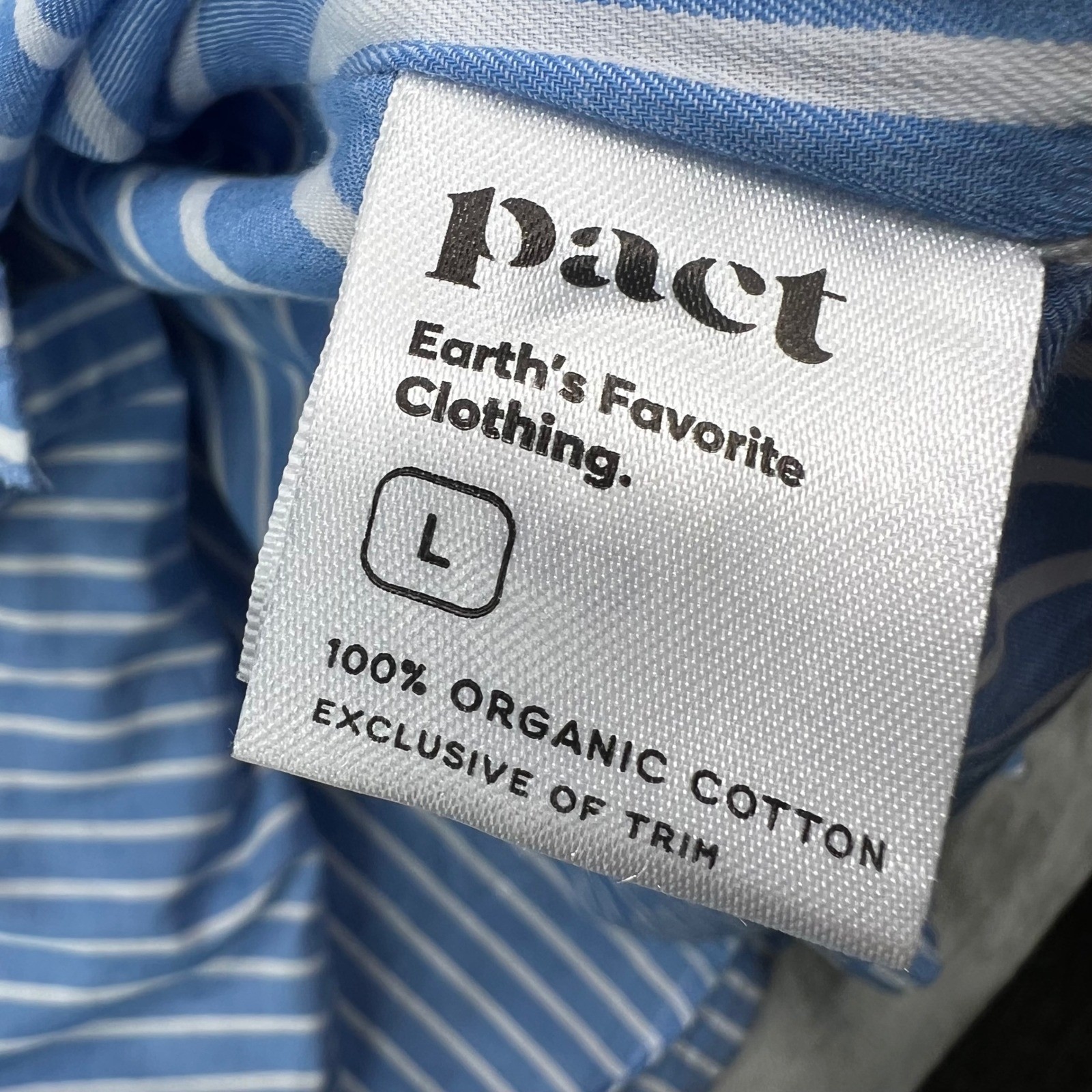 Pact Sunset Lightweight Cotton Sleeveless Shirtdress Womens L Blue White Striped