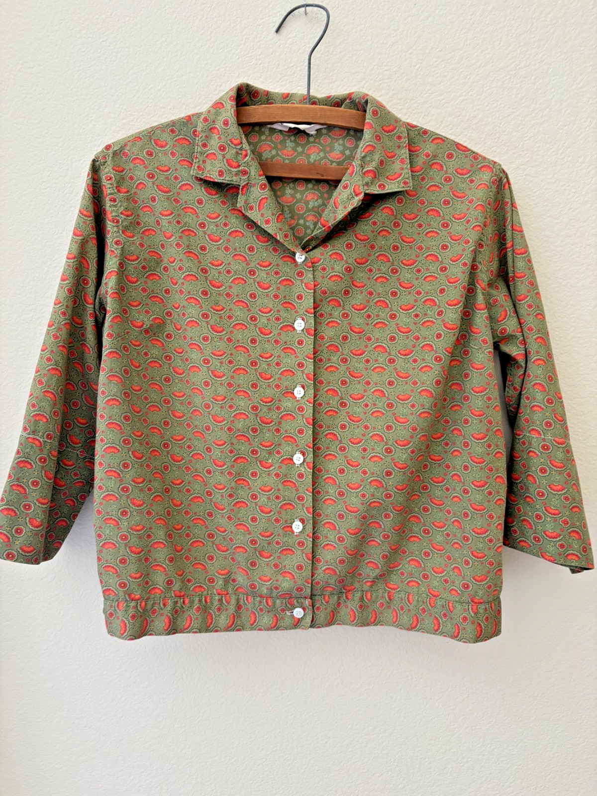 Vintage 50s 60s Christenfeld Button Down Blouse Green M/L Rockabilly Mid Century