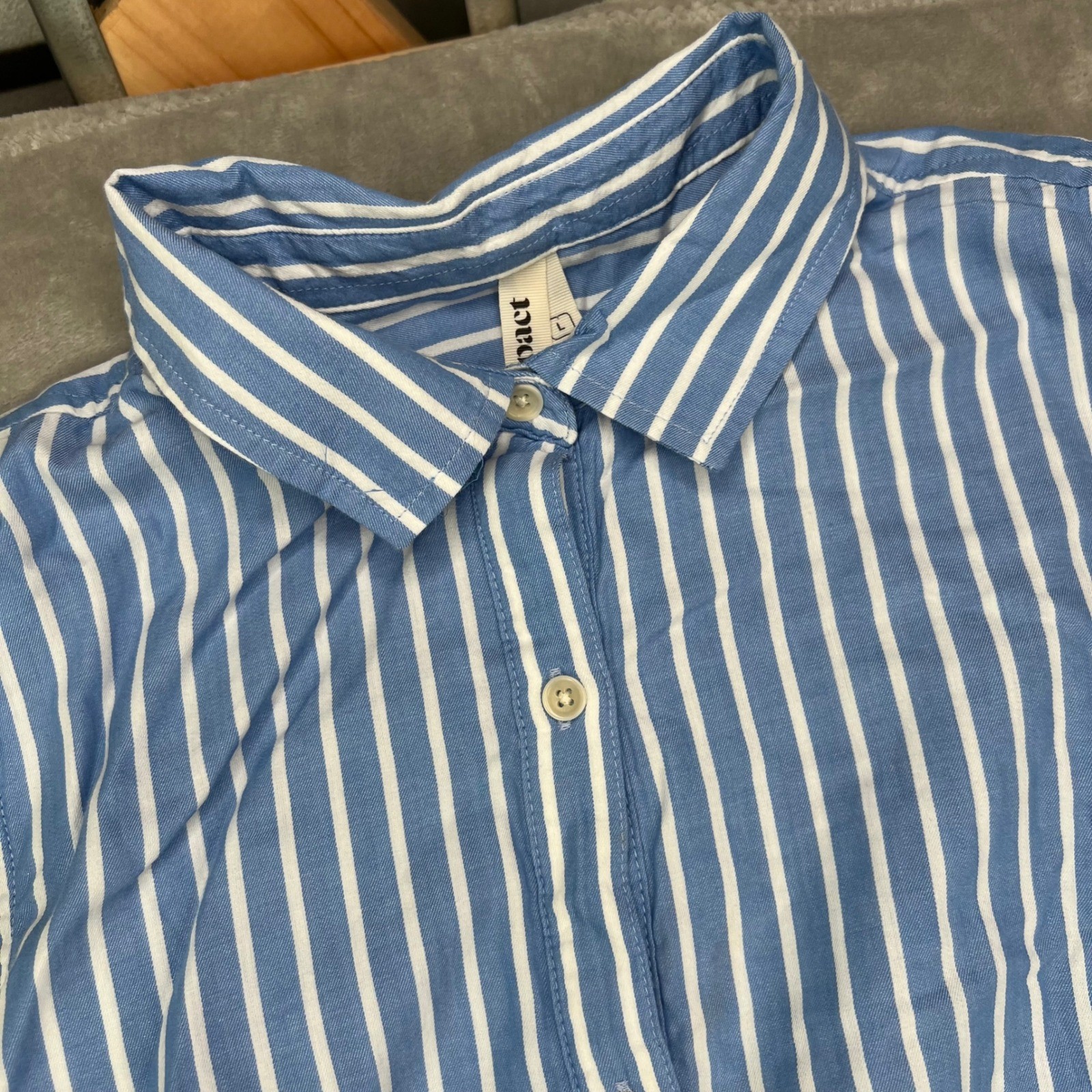 Pact Sunset Lightweight Cotton Sleeveless Shirtdress Womens L Blue White Striped