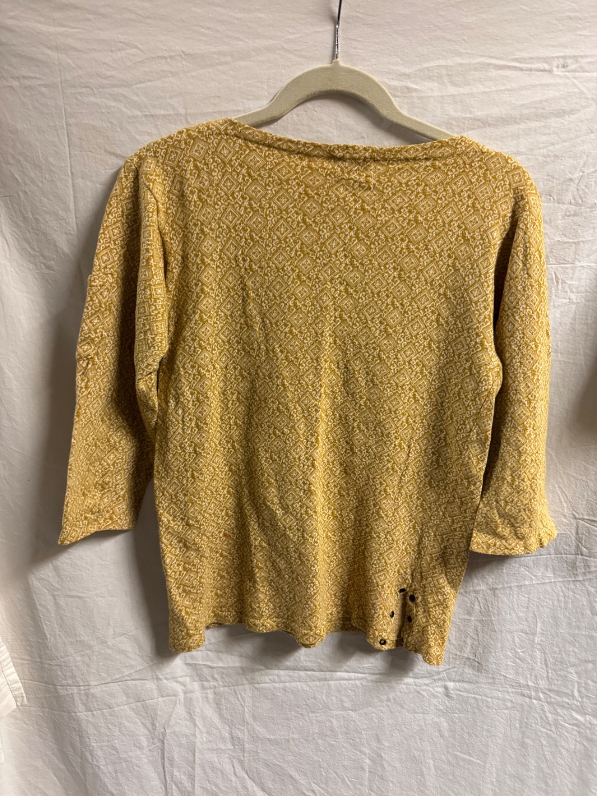 Rare Raybrooke S/M Vintage T Shirt Top 60s Cotton Knit Gold Eyelet Boatneck