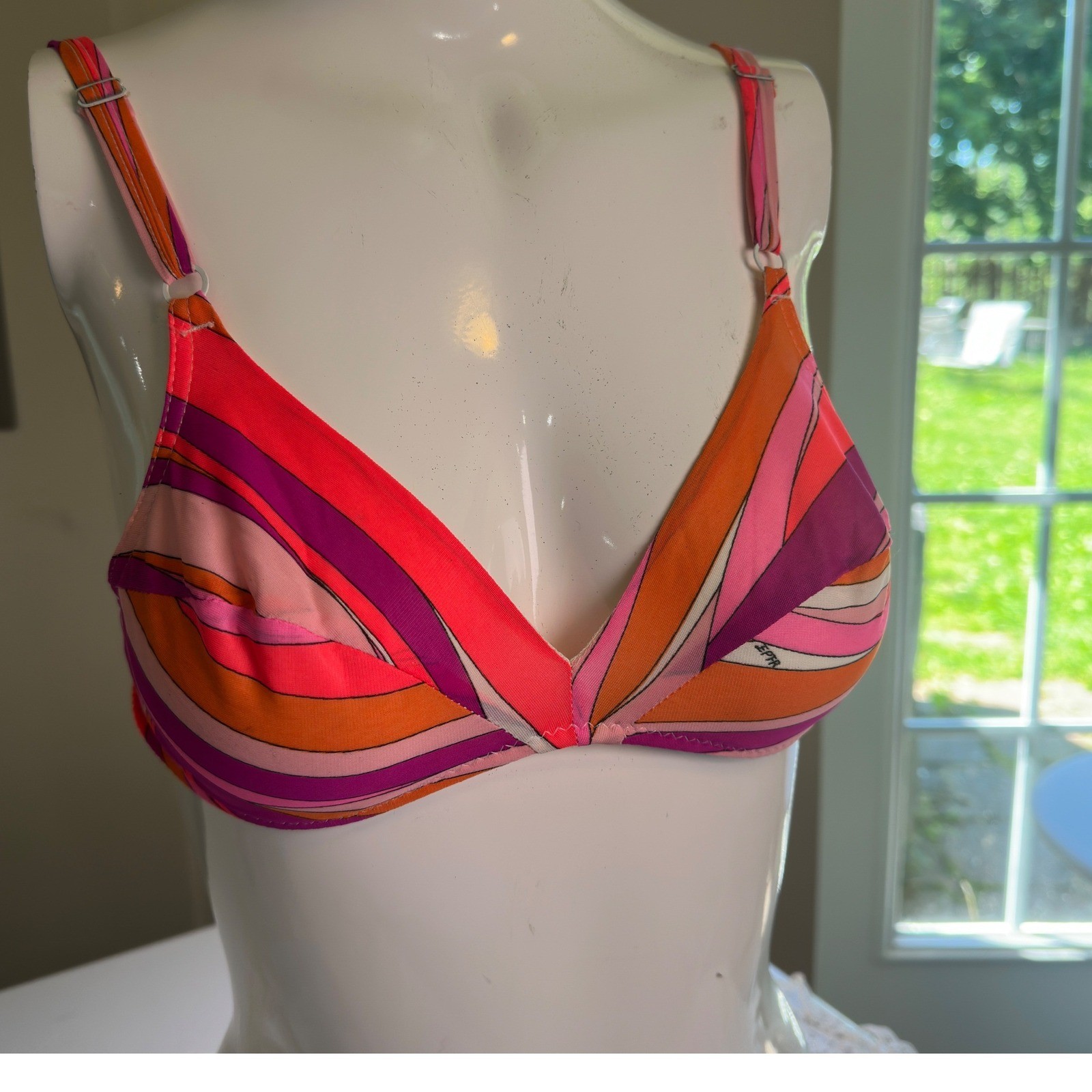 Emilio Pucci Formfit Rogers Bra Vtg 60s 70s Op Art Swirl Pink Orange 34A EPFR