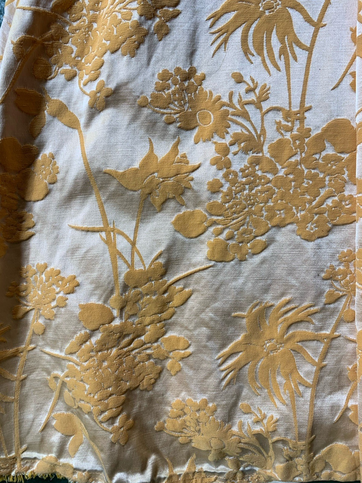 Vintage 1950s Velvet Embossed Floral Pattern Peach Gown Pleated Eveningwear