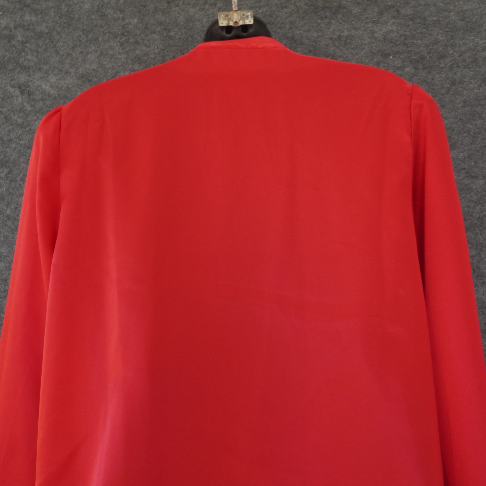Vintage TJW Mervyns Satin Blouse 16 Red Mandarin Collar Lace Embroidered 80s Top
