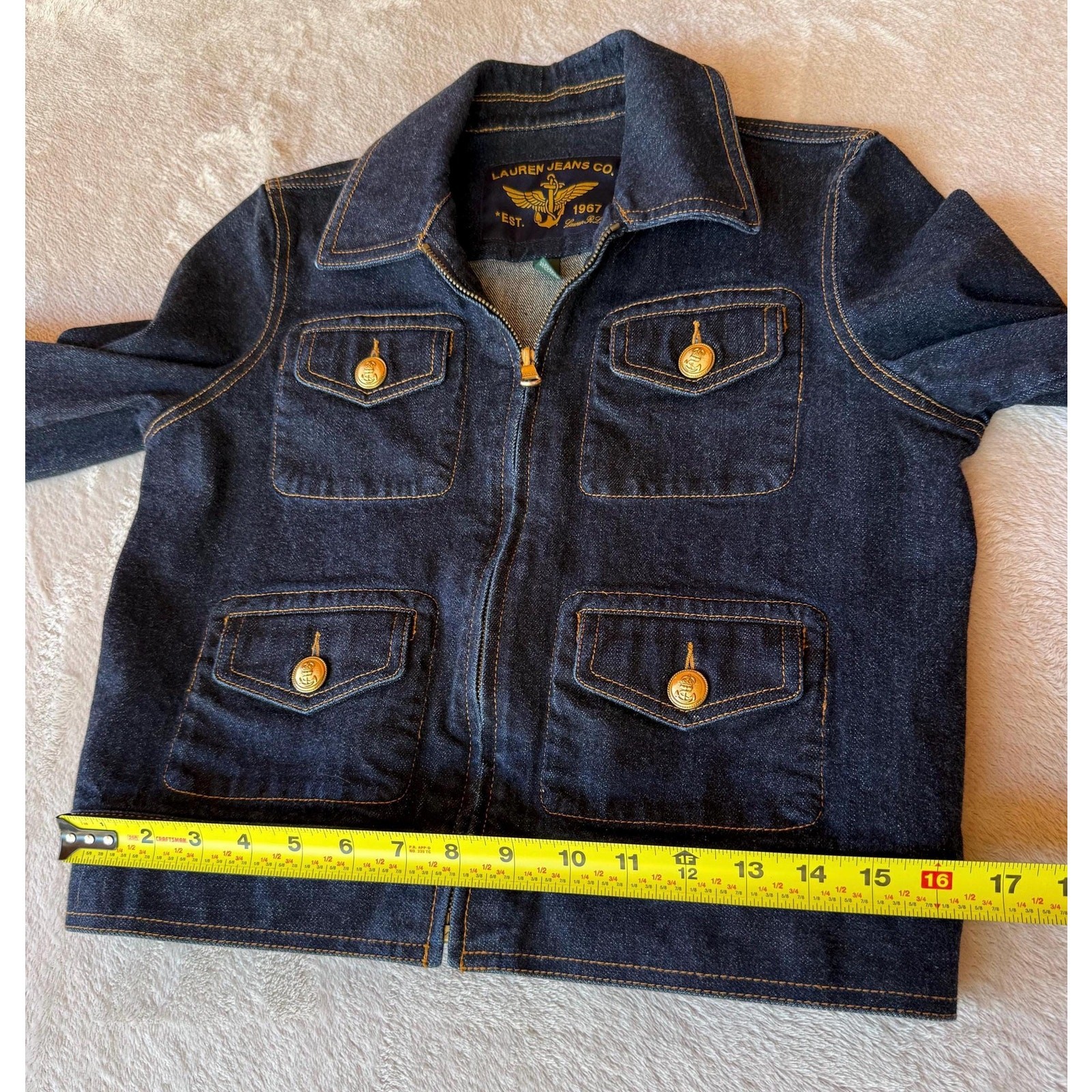 Vintage 2000s Ralph Lauren Denim Jacket & Skirt Set Gold Button Suit Petite