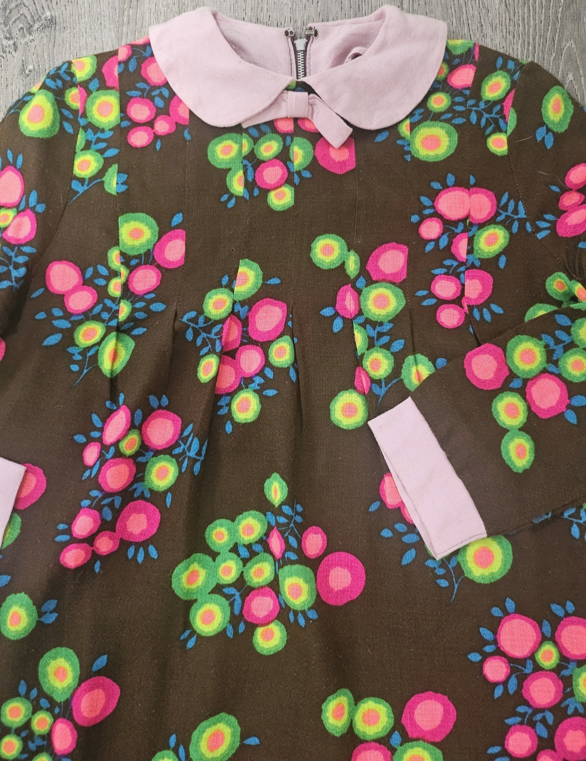 60s Mod Midi Dress Peter Pan Collar NEON POP ART 36&Prime; Med