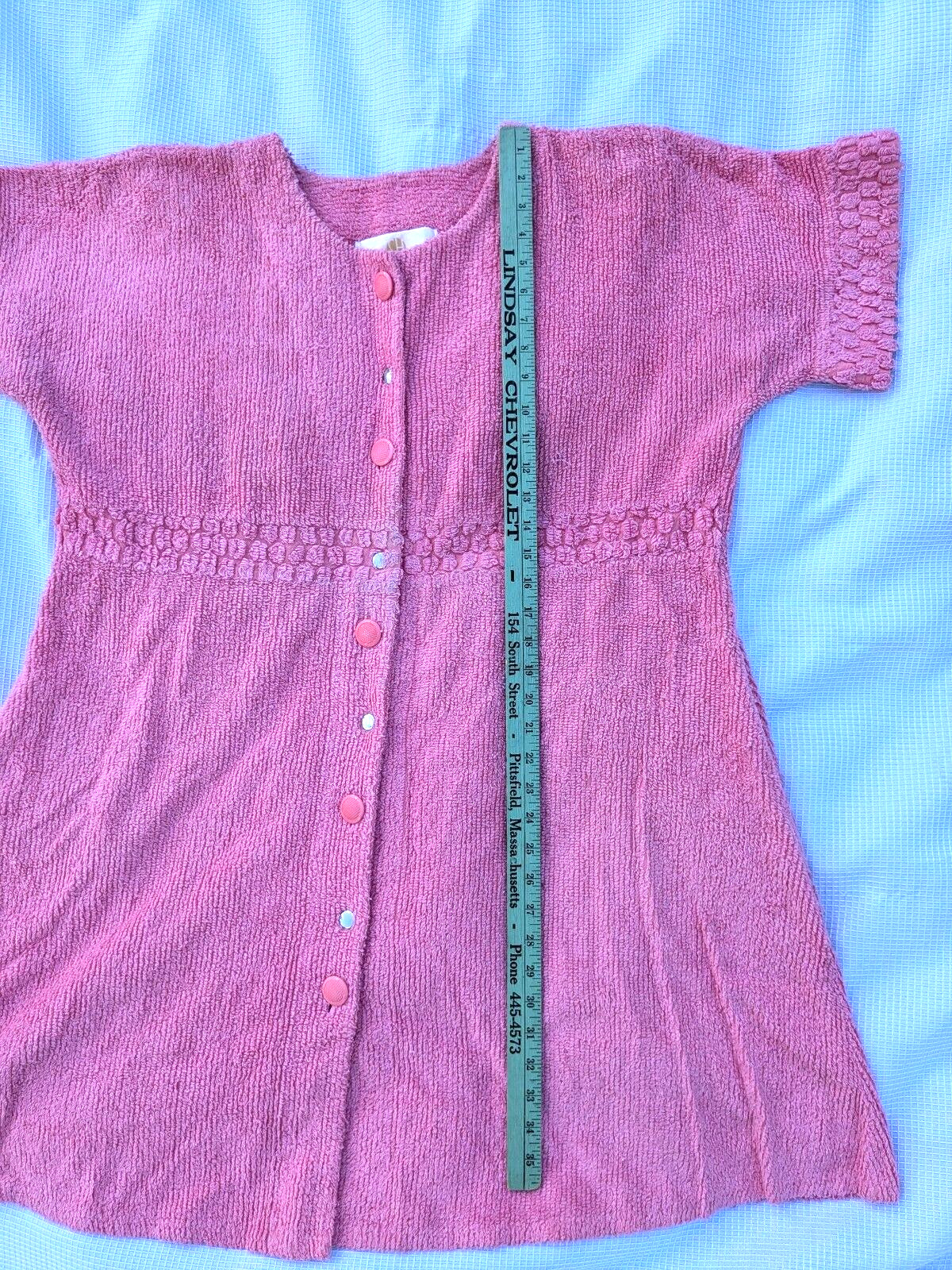 Vtg STAN HERMAN Bubble Gum Pink Chenille Robe Button Front Short Sleeve XXL/OS