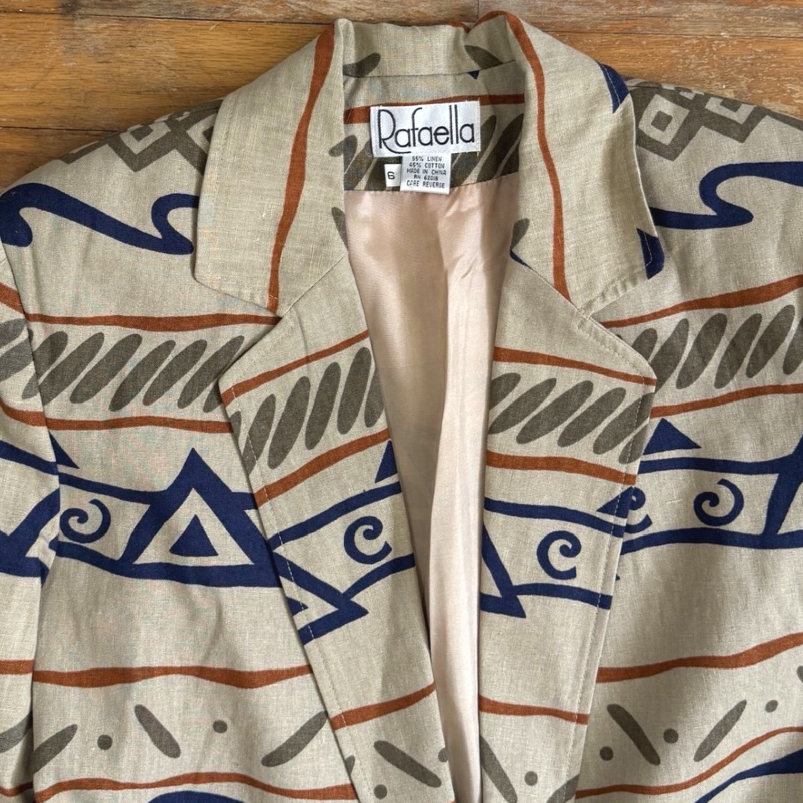 Vintage Linen/Cotton Blazer Size Medium Geometric Art Print Sport Coat Jacket