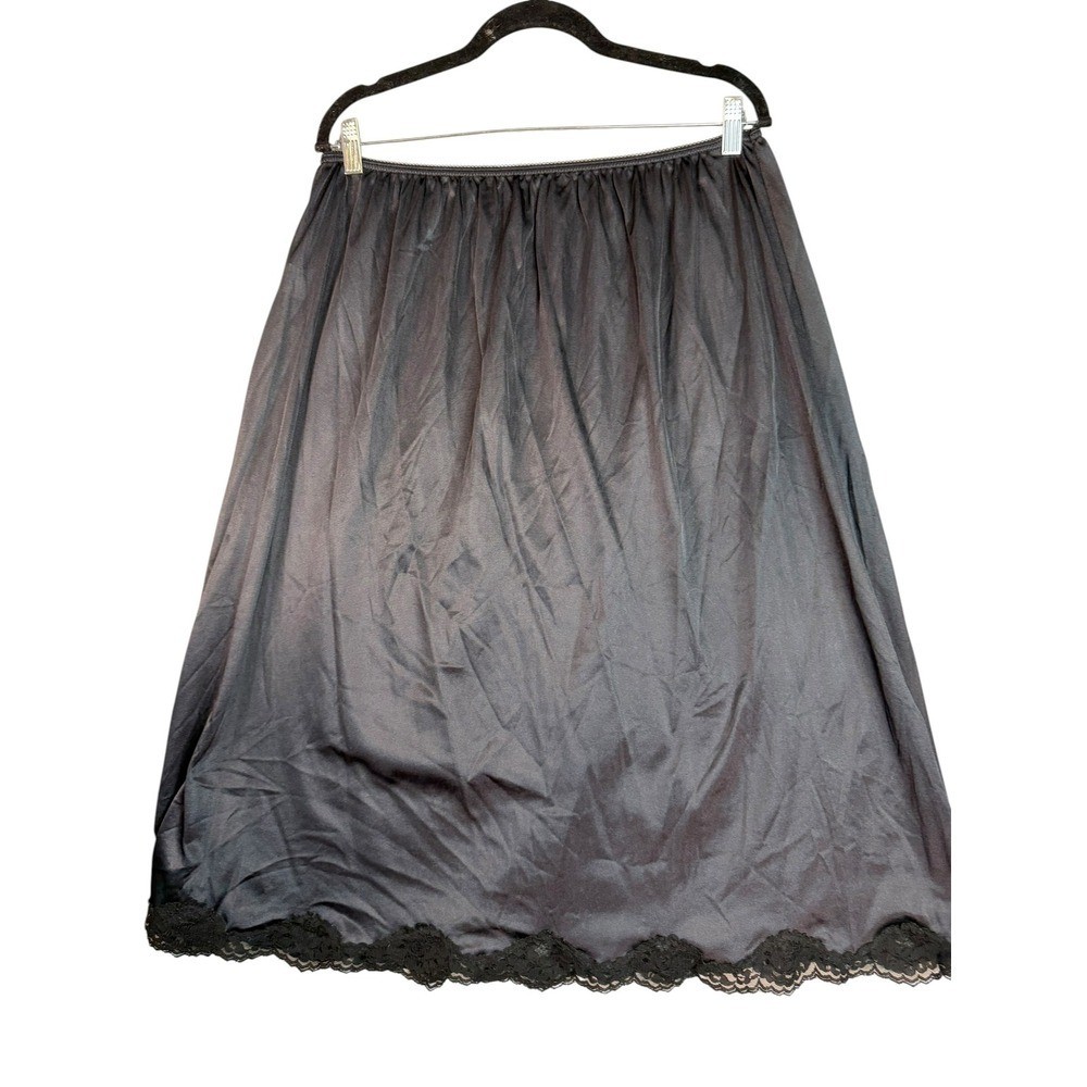 Vintage Black Lace Trim Half Slip Skirt Lingerie Made in USA Size 26/28