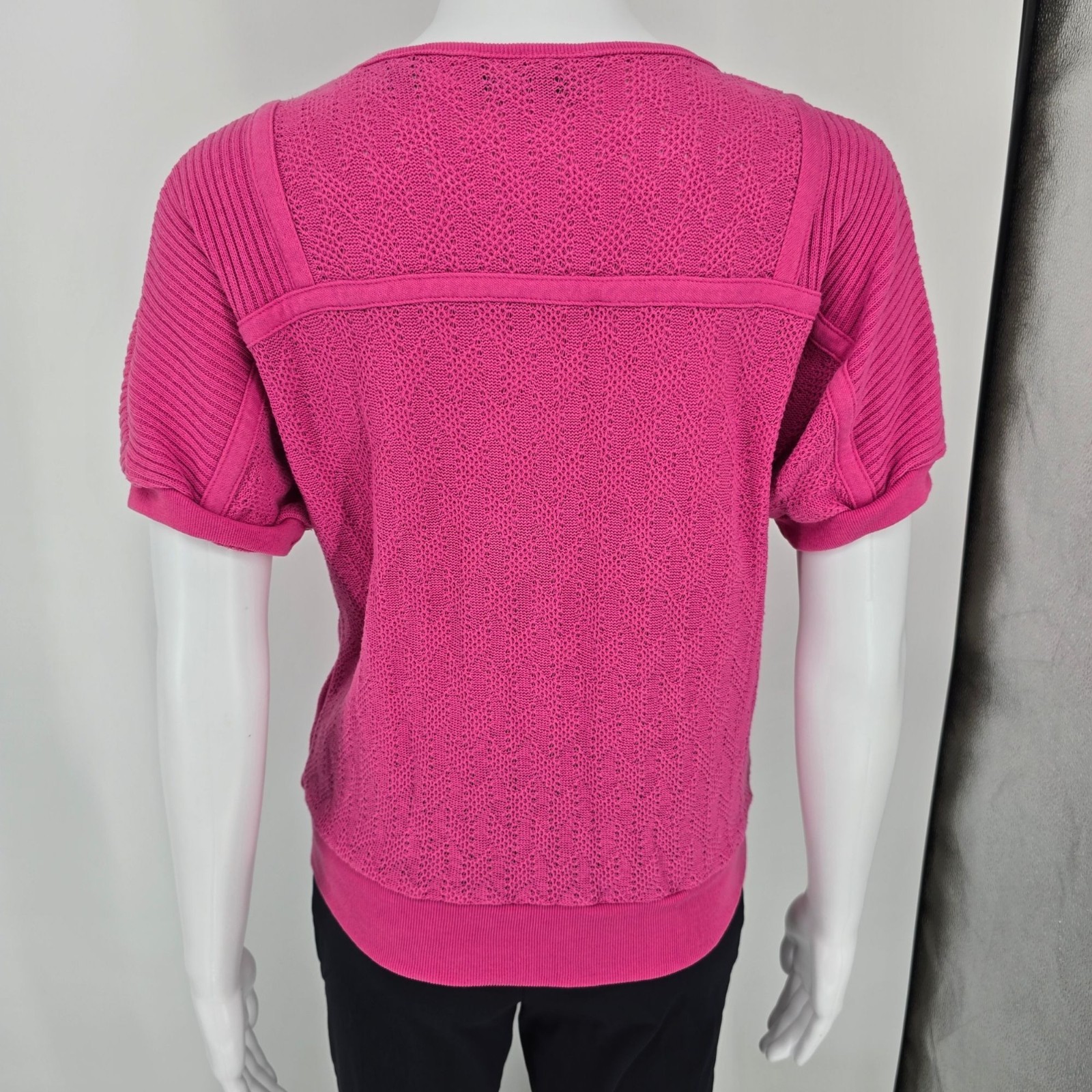 Vintage 1980s Presentation Pink Mixed Knit Short Sleeve Pullover Top (M)
