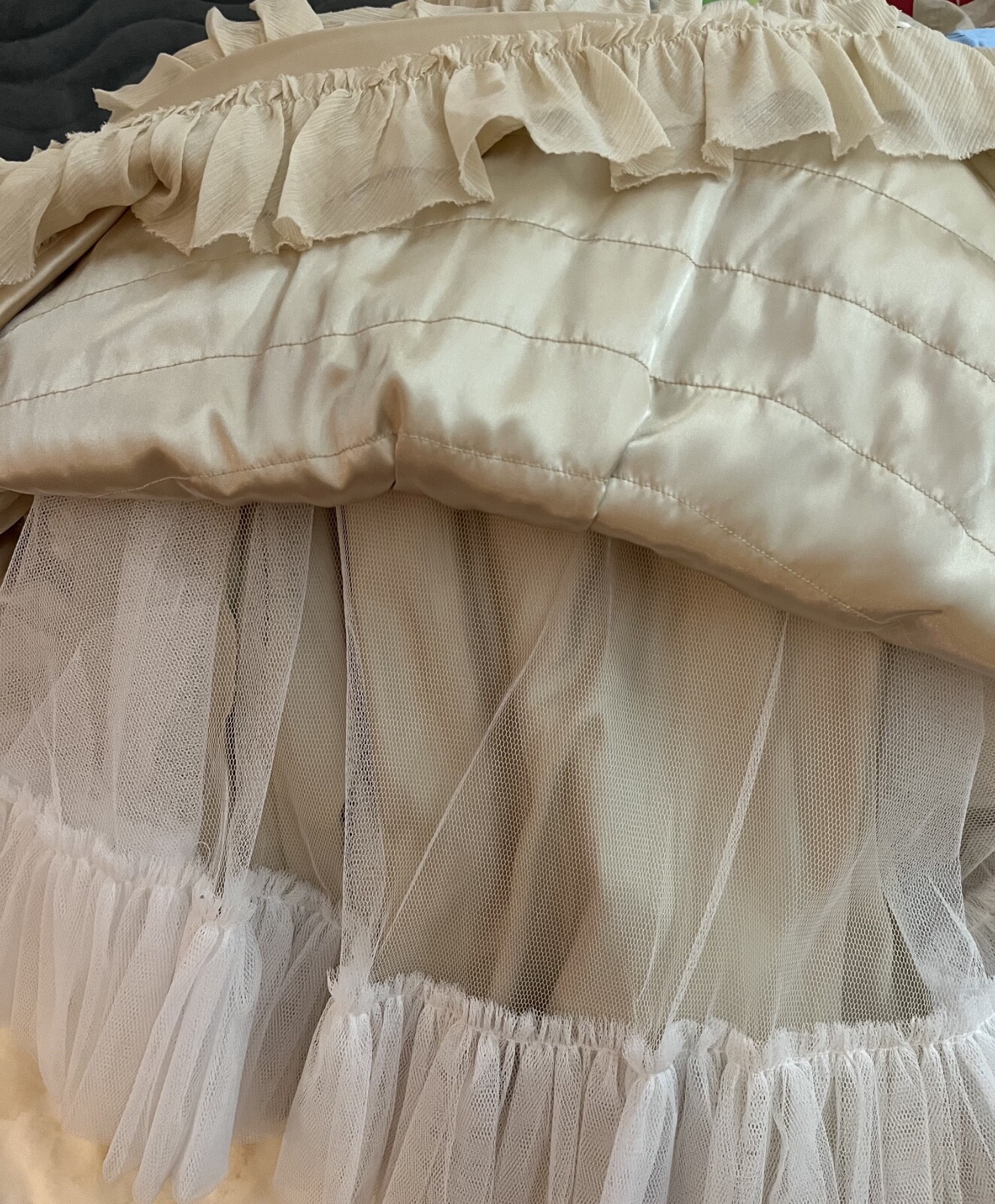 NWT Betsey Johnson Collection 2 Tea Dress Ivory Raw Silk Cotton Ruffles Tulle