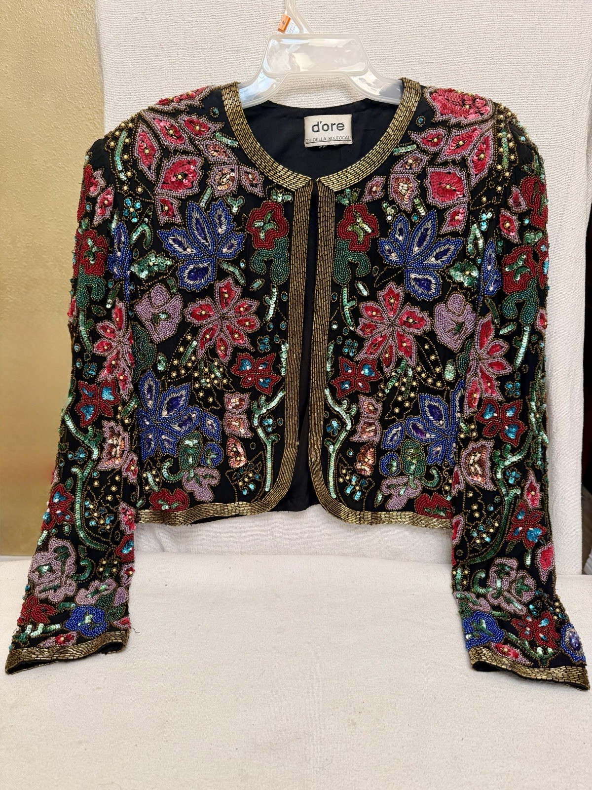 Vintage 1980s D’ore by Della Roufogali Silk Jacket w/ Intricate Beadwork/Sequins