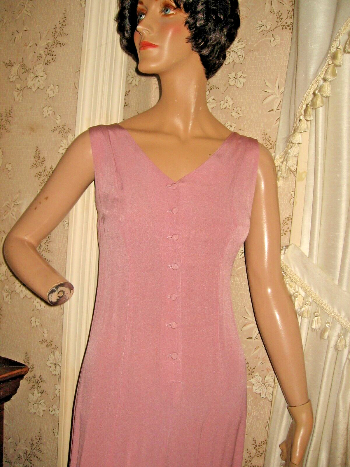LOVELY VINTAGE 1980-90 WILD ROSE MAUVE MIDI 2 PIECE OUTFIT – DRESS -JACKET