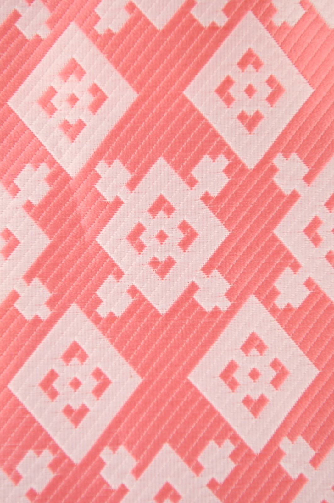 Vintage 60s Pink + White Brocade Diamond Print Short Sleeve Mod Shift Day Dress