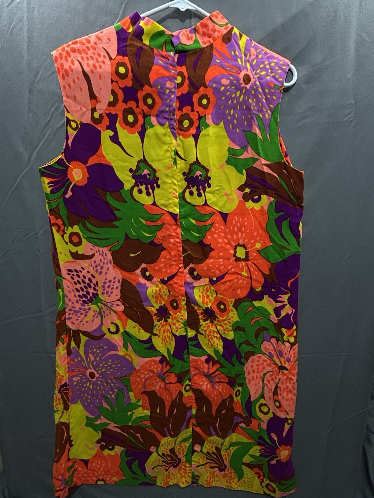 Vintage Sun Fashions of Hawaii Floral Dress Woven Cotton Bold Flowers Sleeveless