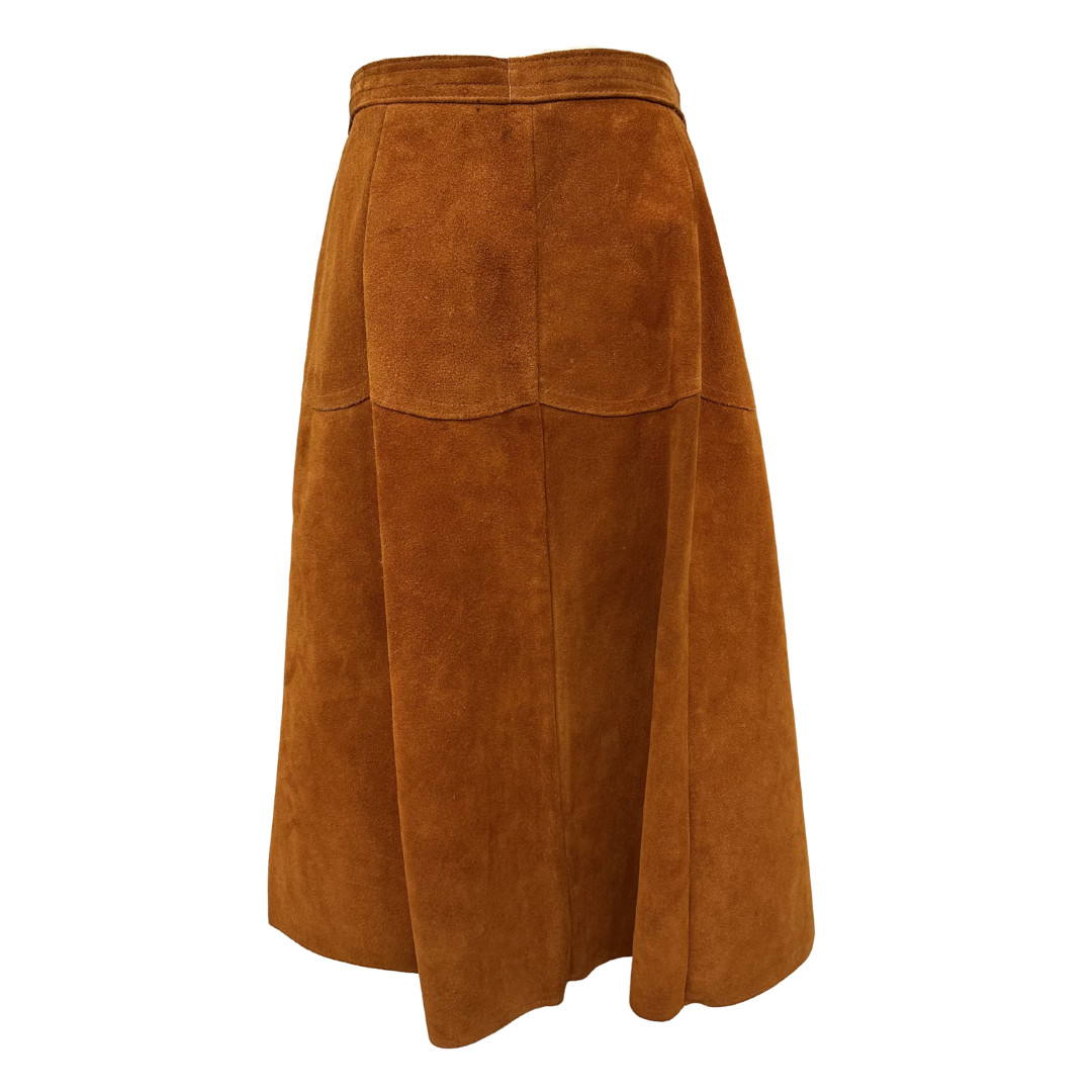 Vintage 1970s Rust Color Snap Up Heavy Suede Skirt